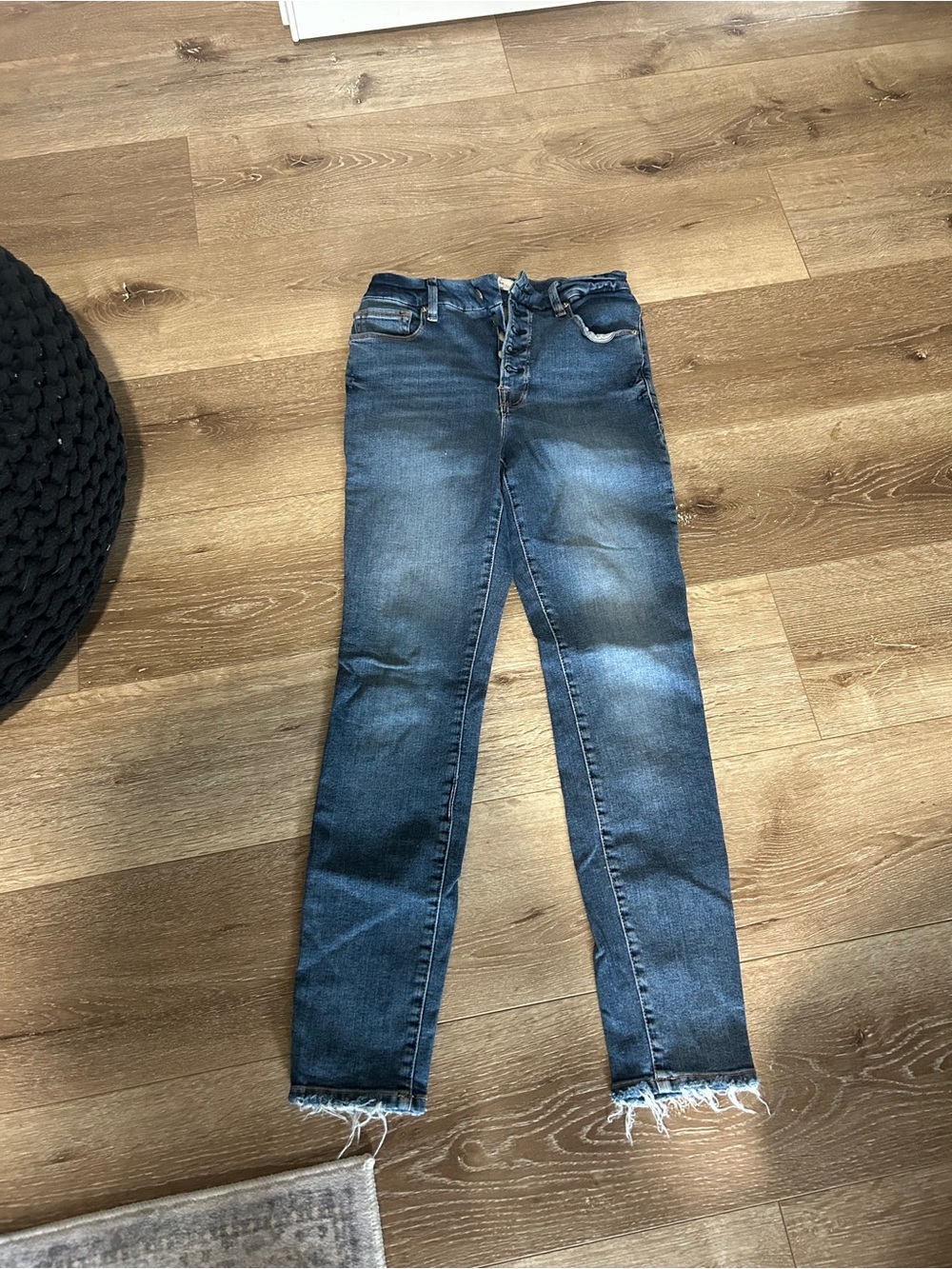 Good American Dark Blue High-Rise Button-Fly Skinny Jeans